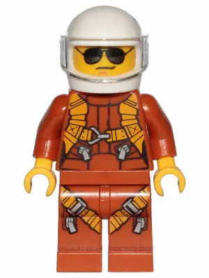 Pilot - Dark Orange Jumpsuit, Dark Orange Legs with Straps, White Helmet, Trans-Clear Visor, Black a