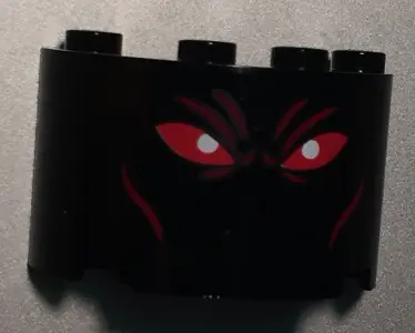 Black Cylinder Half 2 x 4 x 2 with 1 x 2 Cutout with Red Eyes (Ares Face) Pattern