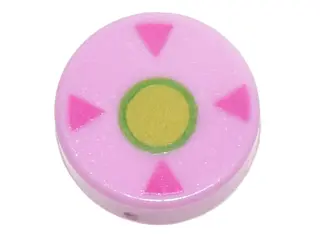 Bright Pink Tile, Round 1 x 1 with Dark Pink Triangles and Lime and Bright Green Circle Pattern