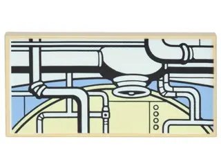 Tan Tile 2 x 4 with Pipes and Fittings, Medium Blue and Bright Light Yellow Round Hatch Pattern