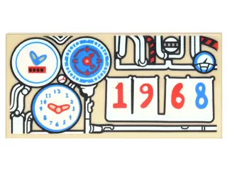 Tan Tile 2 x 4 with Pipes, Gauges, Clocks and '1968' Pattern
