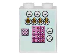 White Brick 1 x 2 x 2 with Inside Stud Holder with Gauges, Toggle Switches and Buttons on Light Aqua