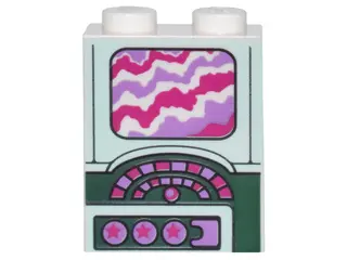 White Brick 1 x 2 x 2 with Inside Stud Holder with Magenta and Medium Lavender Screen, Buttons and S