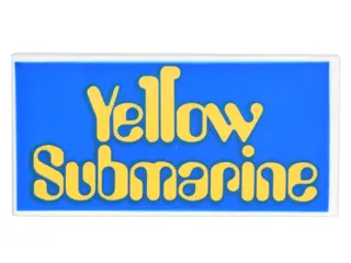 White Tile 2 x 4 with 'Yellow Submarine' on Blue Background Pattern
