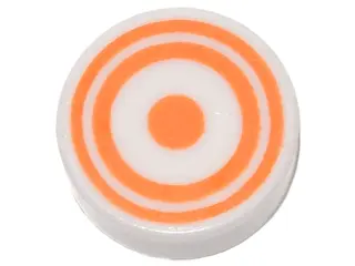 White Tile, Round 1 x 1 with Concentric Orange Circles Pattern
