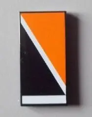 Black Tile 2 x 4 with Orange Triangle at Upper Right of Diagonal White Line Pattern