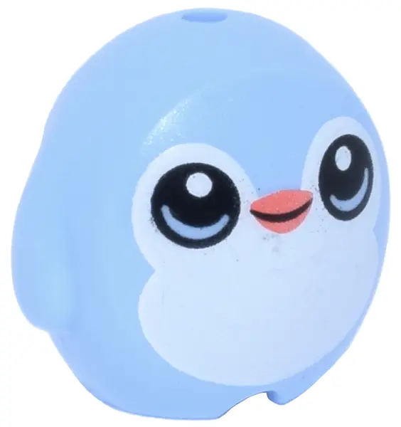Bright Light Blue Minifigure, Utensil Pillow Plush Toy with Penguin with Black Eyes, Coral Beak and 