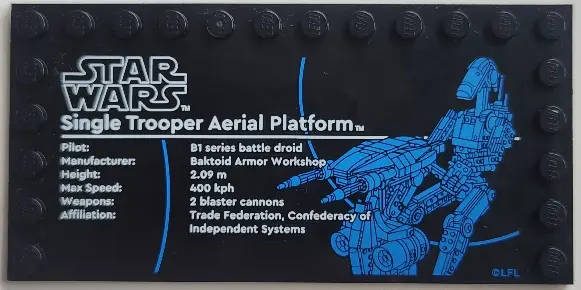 Tile, Modified 6 x 12 with Studs on Edges with Star Wars Logo and 'Single Trooper Aerial Platform' (