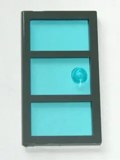 Dark Bluish Gray Door 1 x 4 x 6 with 3 Panes with Molded Trans-Light Blue Glass with Stud Handle Pat