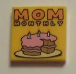 Bright Light Orange Tile 2 x 2 with 'MOM MONTHLY' Pattern