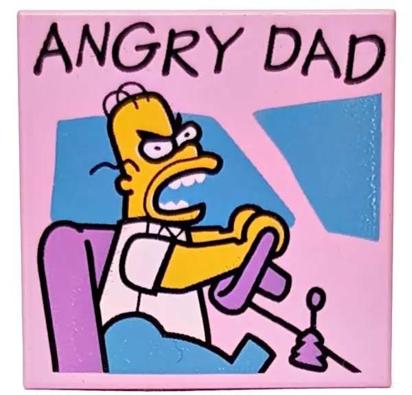 Bright Pink Tile 2 x 2 with 'ANGRY DAD' Pattern