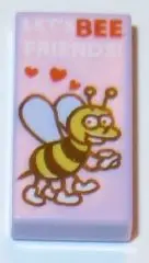 Lavender Tile 1 x 2 with Bee with Hearts and 'LET'S BEE FRIENDS' Pattern
