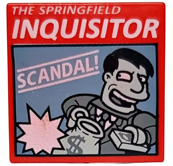 Red Tile 2 x 2 with 'THE SPRINGFIELD INQUISITOR' Pattern