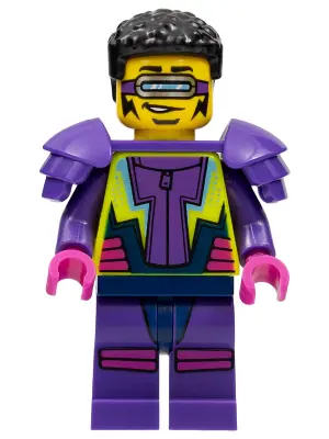 Stuntz Driver - Male, Dark Purple and Neon Yellow Jumpsuit, Dark Purple Shoulder Pads, Black Coiled 