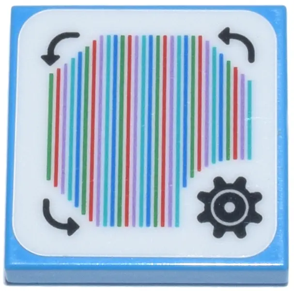 Dark Azure Tile 2 x 2 with Super Mario Scanner Code Customization Time Block, Gear and Curved Arrows