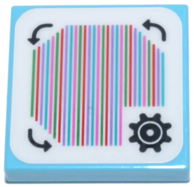 Medium Azure Tile 2 x 2 with Super Mario Scanner Code Customization Time Block, Gear and Curved Arro
