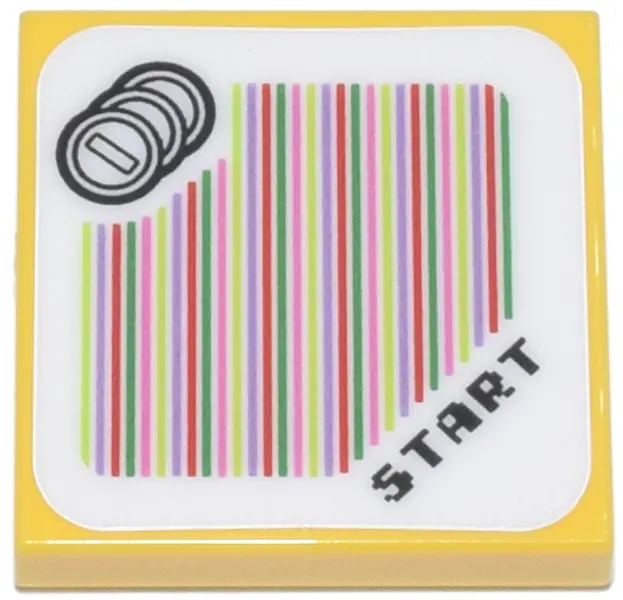 Yellow Tile 2 x 2 with Super Mario Scanner Code Coins and 'START' Pattern (Sticker) - Sets 71390 / 7
