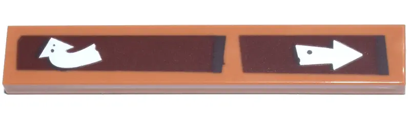Medium Nougat Tile 1 x 6 with White Arrows on Reddish Brown and Dark Brown Wooden Boards Pattern