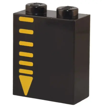 Black Brick 1 x 2 x 2 with Inside Stud Holder with Bright Light Orange Lines and Triangle Pattern