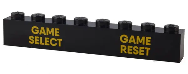 Black Brick 1 x 8 with Bright Light Orange 'GAME SELECT' and 'GAME RESET' Pattern