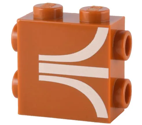 Dark Orange Brick, Modified 1 x 2 x 1 2/3 with Studs on Side and Ends with White Atari Logo Pattern