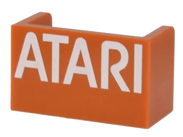 Dark Orange Panel 1 x 2 x 1 with Rounded Corners and 2 Sides with White 'ATARI' Pattern
