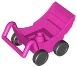 Dark Pink Duplo Stroller / Baby Carriage / Pram with Thick Black Wheels