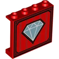 Red Panel 1 x 4 x 3 with Side Supports - Hollow Studs with Dark Red Border and Large Diamond Pattern