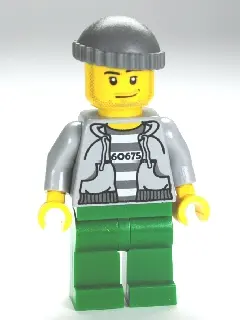 Police - Jail Prisoner 60675 Hoodie over Prison Stripes, Green Legs, Dark Bluish Gray Knit Cap