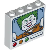 White Brick 1 x 4 x 3 with Monitor and Joker on Screen, Red, Orange and Green Round Buttons Pattern