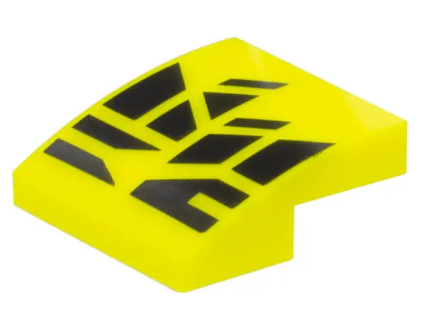 Neon Yellow Slope, Curved 2 x 2 x 2/3 with Black Geometric Shapes Design Pattern