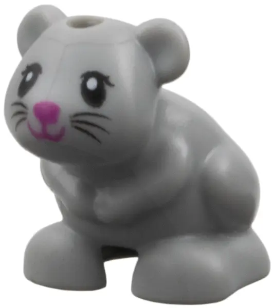 Light Bluish Gray Hamster / Mouse, Friends Style with Black Eyes and Whiskers and Magenta Nose and M