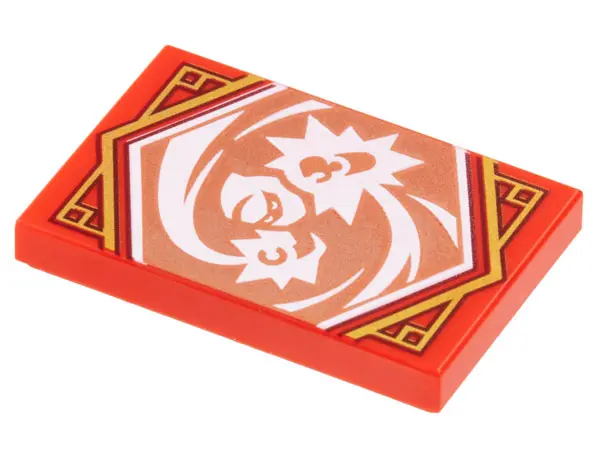 Red Tile 2 x 3 with White Ninja with Energy Burst Hands on Copper Background with Gold Trim Pattern 