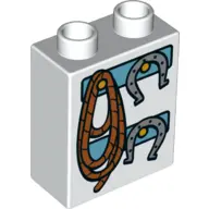 White Duplo, Brick 1 x 2 x 2 with Rope and Horseshoes Pattern