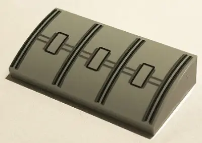 Light Bluish Gray Slope, Curved 2 x 4 x 2/3 with Bottom Tubes with Black Lines and 3 Hatches Pattern