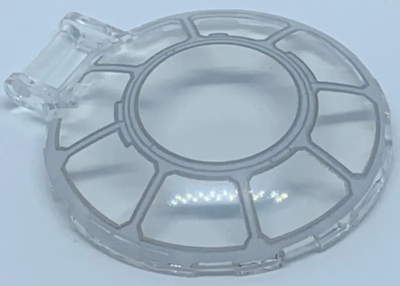 Trans-Clear Dish 6 x 6 Inverted with Bar Handle with SW Millennium Falcon Cannon Window Pattern