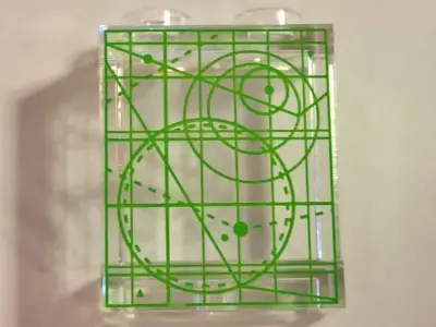 Trans-Clear Panel 1 x 2 x 2 with Side Supports - Hollow Studs with Screen with Green Space Coordinat
