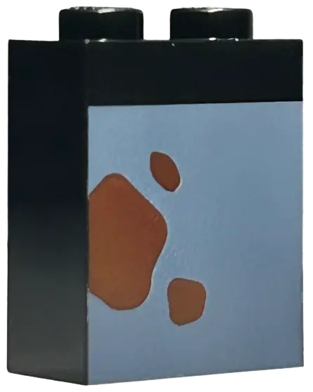 Black Brick 1 x 2 x 2 with Inside Stud Holder with Reddish Brown Dirt Stains on Sand Blue Background