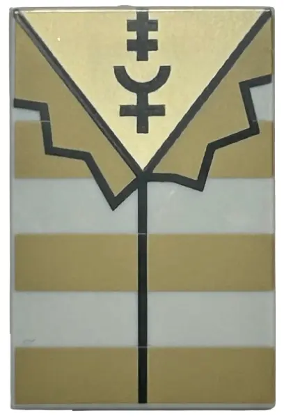 Light Bluish Gray Tile 2 x 3 with Shirt with Dark Tan Stripes and Collar, Tan Neck with Amalgamation