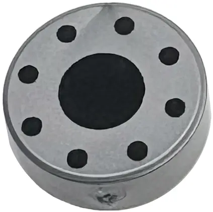 Silver Tile, Round 1 x 1 with Black Center Circle and 8 Dots Pattern