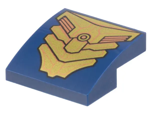 Dark Blue Slope, Curved 2 x 2 x 2/3 with Gold and Copper Armor Plates Pattern