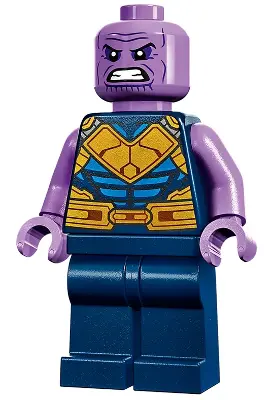 Thanos - Minifigure, Dark Blue and Gold Outfit, Medium Lavender Arms