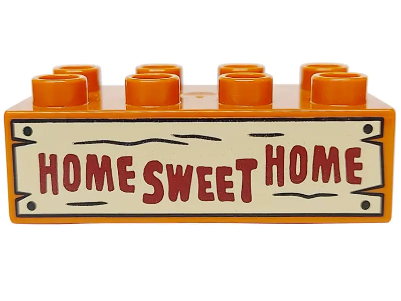 Dark Orange Duplo, Brick 2 x 4 with 'HOME SWEET HOME' on Weathered Board Pattern
