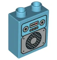 Medium Azure Duplo, Brick 1 x 2 x 2 with Vintage Radio Pattern