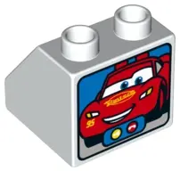 White Duplo, Brick 2 x 2 x 1 1/2 Slope 45 with Video Call Screen and Lightning McQueen Pattern