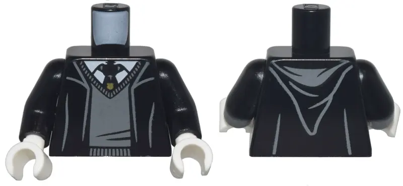 Black Torso Robe with Hood, Dark Bluish Gray Sweater, White Shirt and Hogwarts Crest Tie Pattern / B