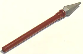 Reddish Brown Minifigure, Weapon Pike / Spear Elaborate with Molded Flexible Rubber Flat Silver Tip 