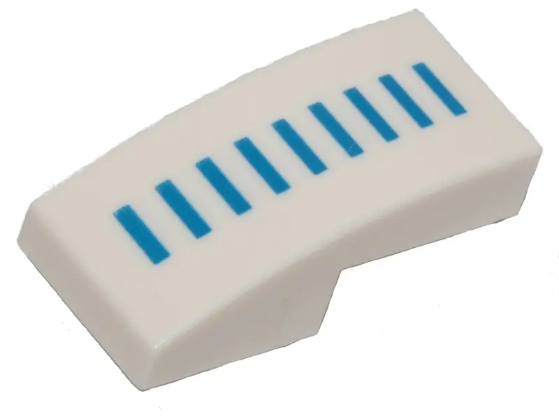White Slope, Curved 2 x 1 x 2/3 with 9 Blue Lines Pattern (BrickHeadz Stormtrooper Helmet Side)