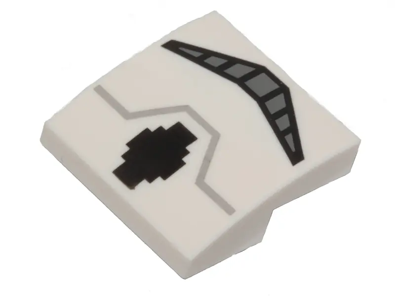 White Slope, Curved 2 x 2 x 2/3 with Black Pixelated Shape and Light Bluish Gray Angled Line Pattern