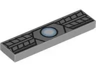 Light Bluish Gray Tile 1 x 4 with Bright Light Blue and White Arc Reactor and Black and Dark Bluish 